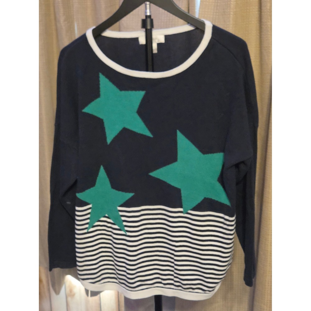 CJ Banks Long Sleeve Sweater Women's Size 1X Black White‎ Green Stars Striped